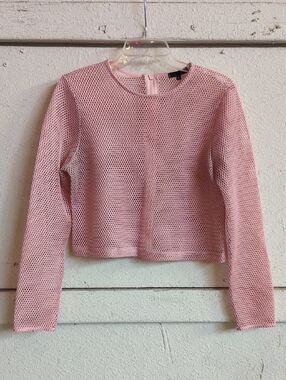 Pink Mesh Long Sleeve Crop Top